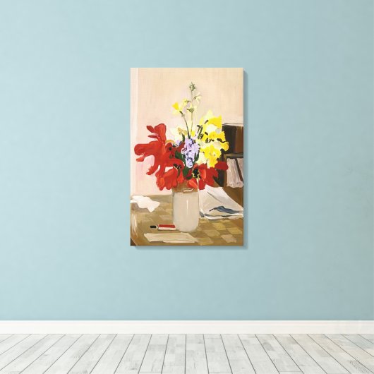 Fairfield Porter - ANEMONE AND DAFFODIL 1965 Canvas Afdruk (Insitu (Houten vloer))