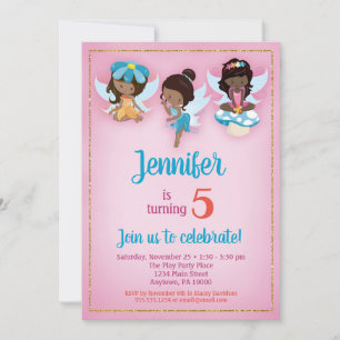 Fairies African American Birthday Invitation Kaart