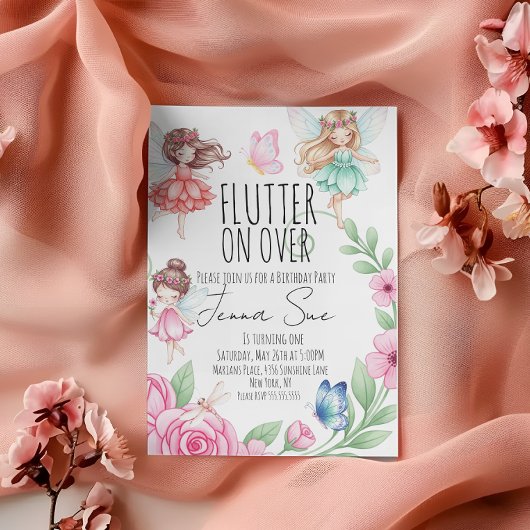 Fairies Butterflies First Birthday Invitation