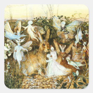 Fairies en konijn vierkante sticker