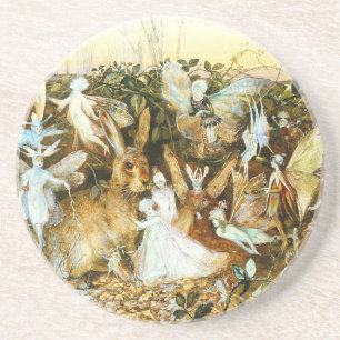 Fairies en konijn zandsteen onderzetter