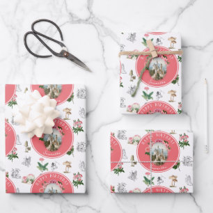 Fairies Pink Floral Mushroom Fairy Castle Verjaard Inpakpapier Vel