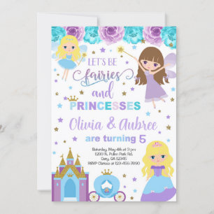 Fairies & princess meiden zussen uitnodiging. kaart