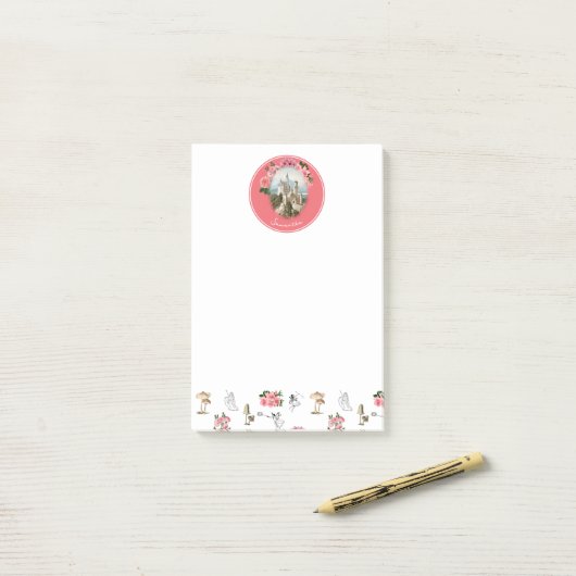 Fairies Roze Bloemen Mushroom Fairy Kasteel Monogr Post-it® Notes (Op bureau)