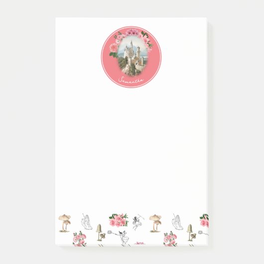 Fairies Roze Bloemen Mushroom Fairy Kasteel Monogr Post-it® Notes (Voorkant)