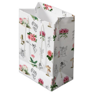 Fairies Roze Bloemen & Paddestoel Fairy Patroon Medium Cadeauzakje