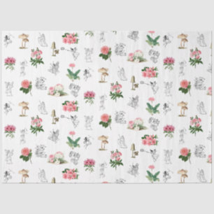 Fairies Roze Bloemen & Paddestoel Fairy Patroon Tissuepapier