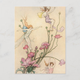 Fairies springt op bloemen briefkaart