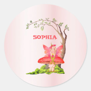 Fairies Theme Cute Birthday Pink Green Ronde Sticker