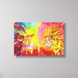 FAIRIES VAN DAWN, rood geel blauw paars Canvas Afdruk