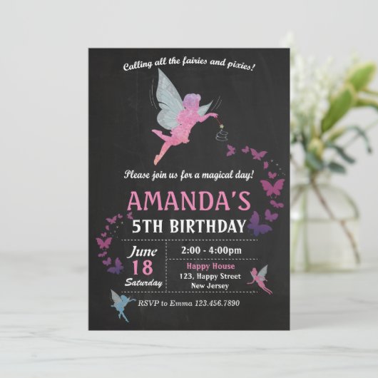 Fairies verjaardag uitnodiging (Staand voorkant)