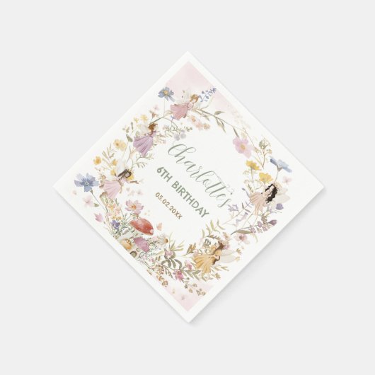 Fairies Wildflower Meadow Bloemen Verjaardag Servet (Hoek)