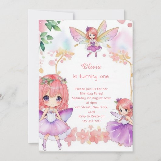 Fairy 1e verjaardag uitnodiging (Voorkant)