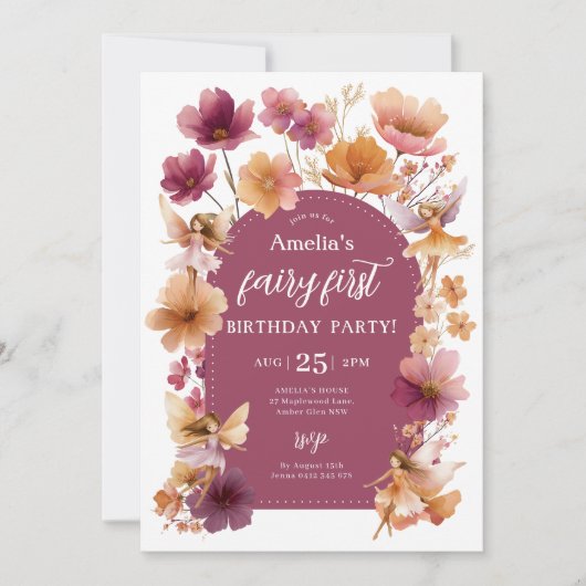 Fairy 1st Birthday Fairy Fall Burgundy Orange Kaart (Voorkant)