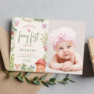 Fairy 1st Birthday Forest Mushroom Greenery Foto Kaart