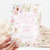 Fairy 1st Birthday Invitation Flutter & Twirl Pink Kaart