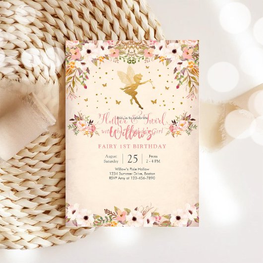 Fairy 1st Birthday Invitation Kaart