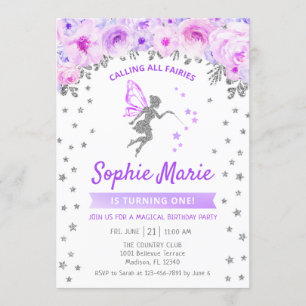 Fairy 1st Birthday - Zilver Paarse Kaart