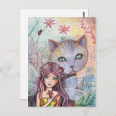 Fairy and Cat Briefkaart Mini Print van Molly (Voorkant / Achterkant)
