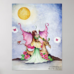 Fairy and Dragon Moonlight Friends & Butterflies Poster