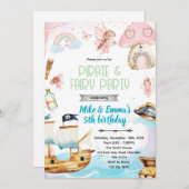 Fairy and Pirate birthday party invitation (Devant / Derrière)
