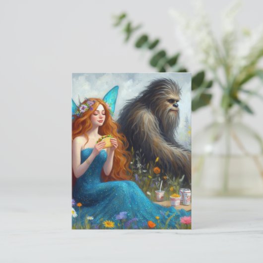 Fairy and Sasquatch Picnic Briefkaart (Staand voorkant)