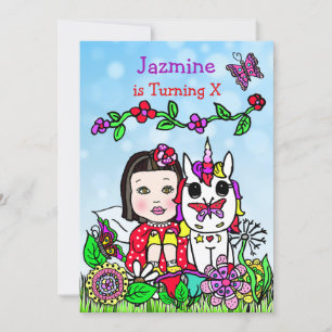 Fairy and Unicorn Birthday Invite Kaart