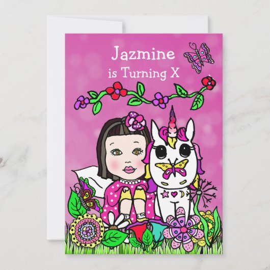 Fairy and Unicorn Birthday Invite Kaart (Voorkant)