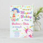 Fairy and Unicorn invitation anniversaire deux fil (Debout devant)