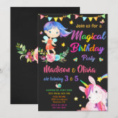 Fairy and Unicorn invitation anniversaire deux fil (Devant / Derrière)