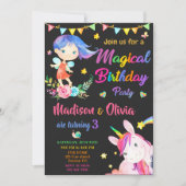 Fairy and Unicorn invitation anniversaire deux fil (Devant)