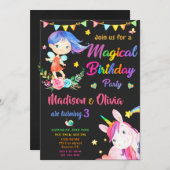 Fairy and Unicorn invitation anniversaire deux fil (Devant / Derrière)