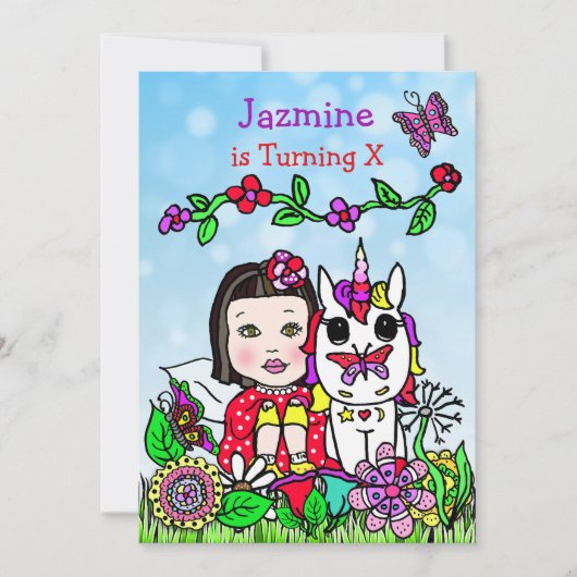 Fairy and Unicorn Invitation d'anniversaire (Devant)