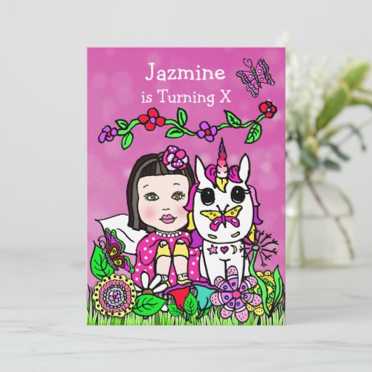 Fairy and Unicorn Invitation d'anniversaire (Debout devant)