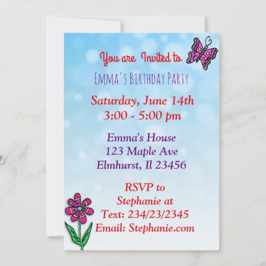 Fairy and Unicorn Invitation d'anniversaire (Dos)