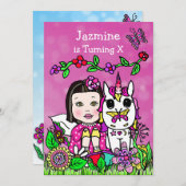 Fairy and Unicorn Invitation d'anniversaire (Devant / Derrière)