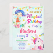 Fairy and Unicorn verjaardagsuitnodiging Magic par Kaart (Voorkant / Achterkant)