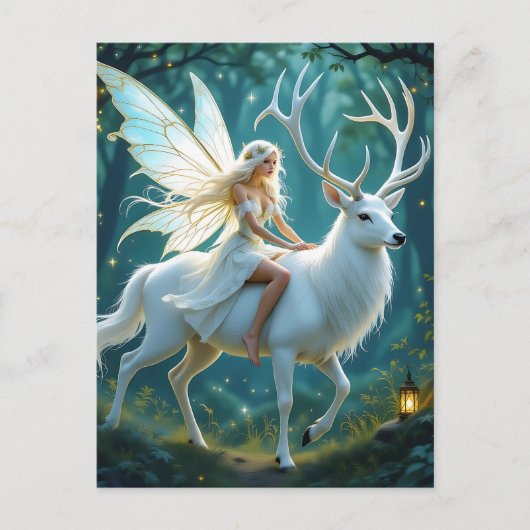 Fairy and White Deer Magical Forest Briefkaart (Voorkant)