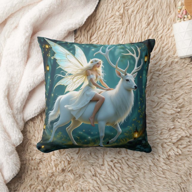 Fairy and White Deer Magical Forest Kussen (Deken)