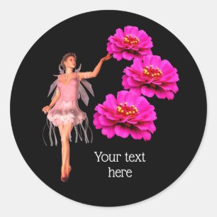 Fairy and Zinnia Flowers Personated Ronde Sticker
