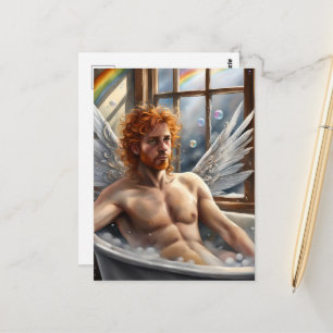 Fairy Angel Man Rood Haar in het bubbelbad Briefkaart