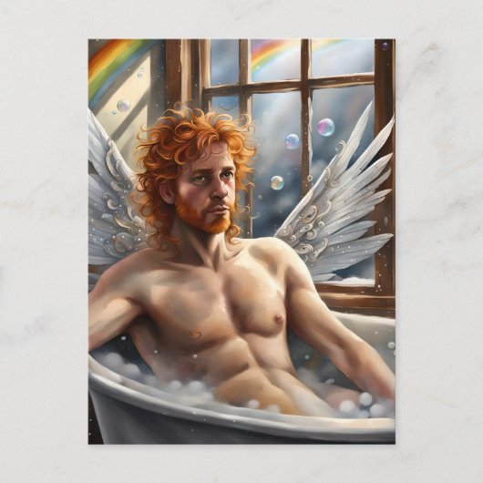 Fairy Angel Man Rood Haar in het bubbelbad Briefkaart (Voorkant)