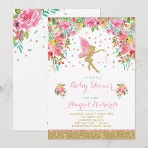 Fairy Baby shower Invitation Floral Fairy Shower Kaart