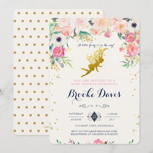 Fairy Baby shower Invitation Kaart (Voorkant / Achterkant)