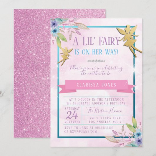 Fairy Baby shower Invitation Kaart (Voorkant / Achterkant)