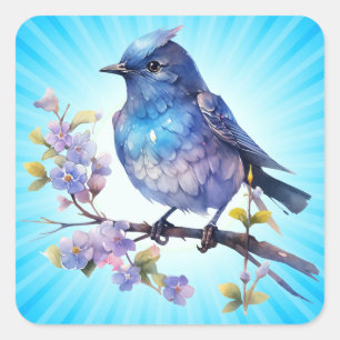 Fairy Bird Flowers waterverf Clipart-73611 Vierkante Sticker