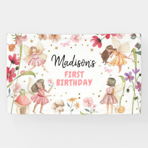 Fairy Birthday 1st Enchanted Forest Girl Backdrop Spandoek