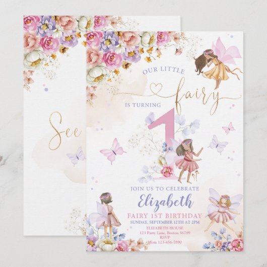 Fairy Birthday Invitation Fairy Garden Anniversair (Devant / Derrière)