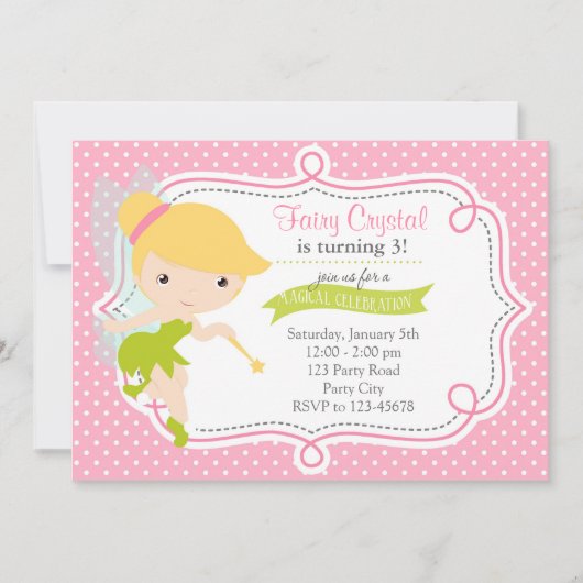 Fairy Birthday Invitation for Girls (roze groen) Kaart (Voorkant)