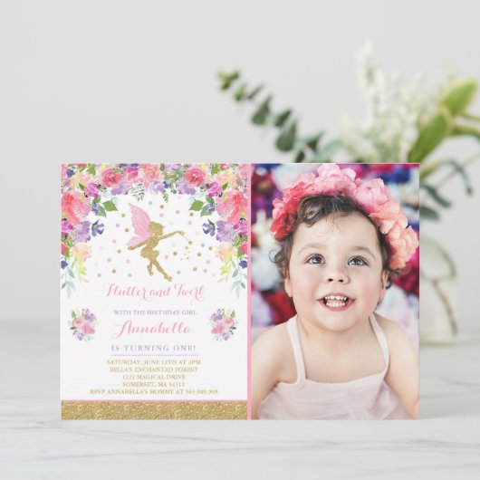 Fairy Birthday Invitation Whimsical Magical Party Kaart (Staand voorkant)